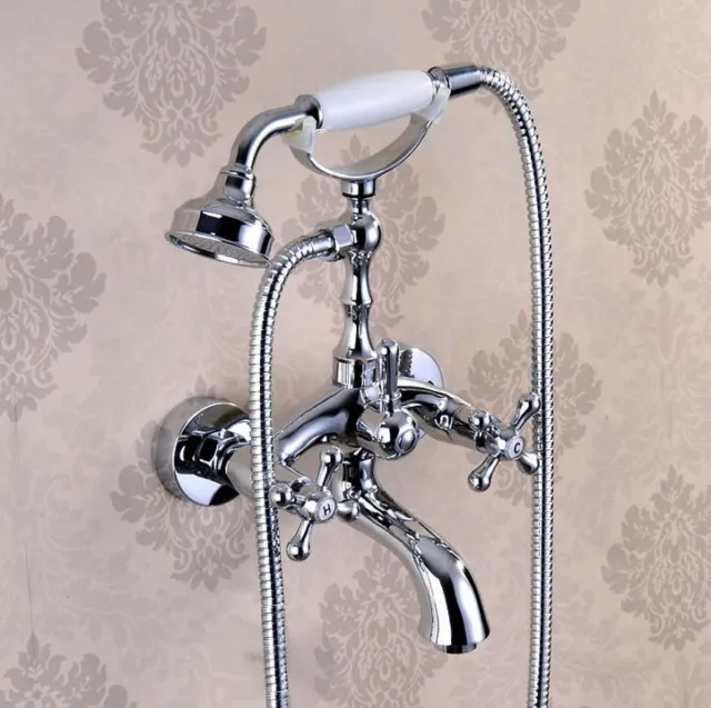 Wall Mount Chrome Brass Bathroom Tub Faucet Hand Spray Shower Mixer Tap 2tf933
