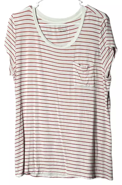 Attention womens short sleeve white/red striped blouse w/pocket, Size 2XL (XXL)