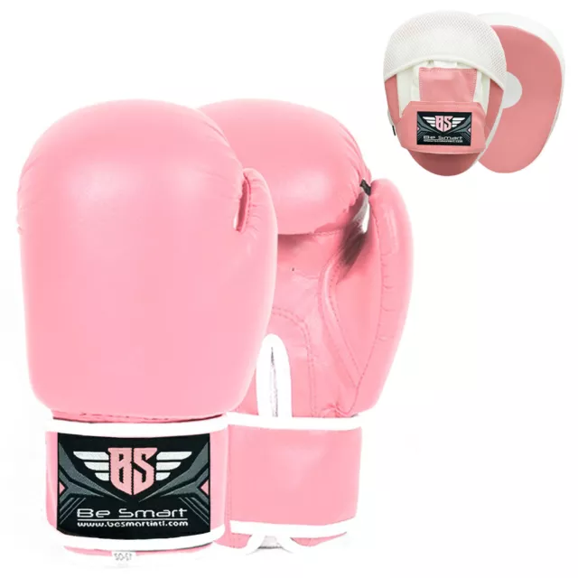 Pink Women Focus Pads and Boxing Gloves Set Hook & Jabs Mitts Ladies MMA Fight