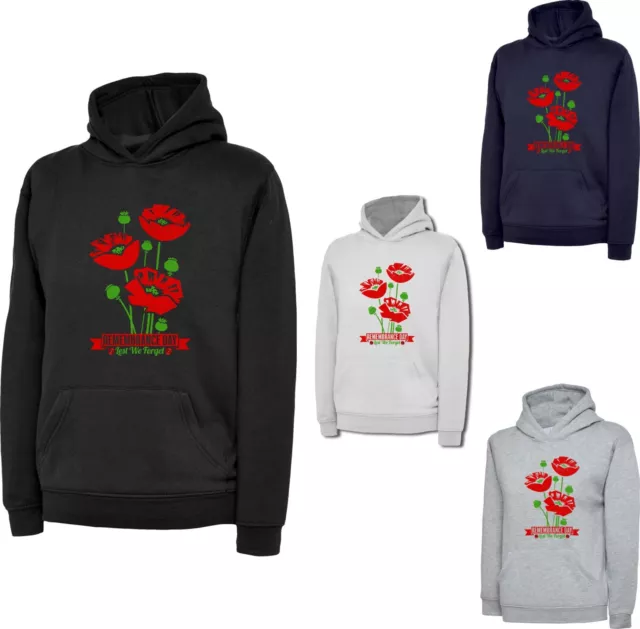 Remembrance Day Lest We Forget Hoodie British Armed Forces Poppy Flower Hood Top