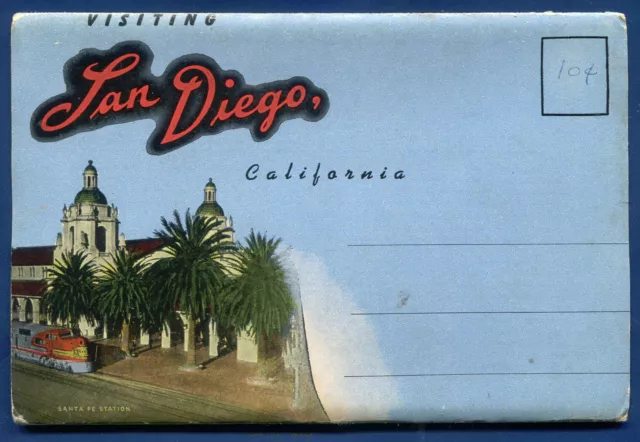 San Diego California ca Santa Fe Railroad Depot Postcard Folder