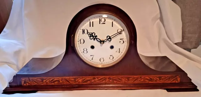 Antique 1930s Napolean Hat clock converted to a quartz movement long inlaid case