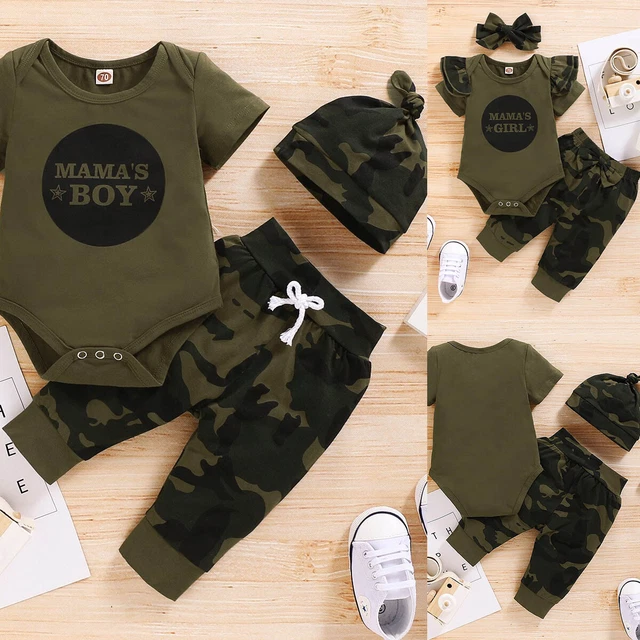 Tuta Romper Tuta Neonati Bambini Ragazze Mimetica Set 3pz Abbigliamento