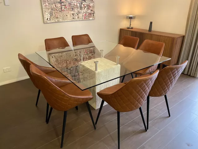 8 seater dining suite - glass table - faux leather chairs