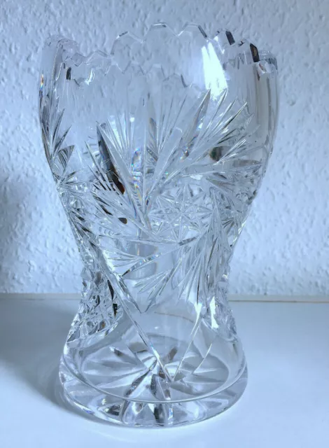 Antike Vase Glasvase schweres Kristall Glas handgeschliffen ca 1920 dickwandig 
