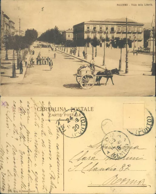 Palermo Animata Via Liberta Con Carro Cavallo E Cocchiere In Bella Vista-N.49478