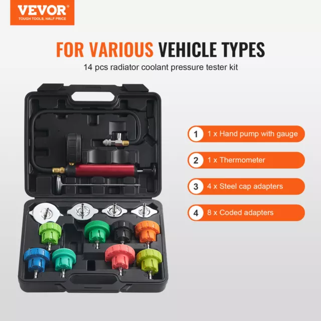 VEVOR 14 Pcs Radiator Pressure Tester Coolant Vacuum Purge Refill With Adapters 2