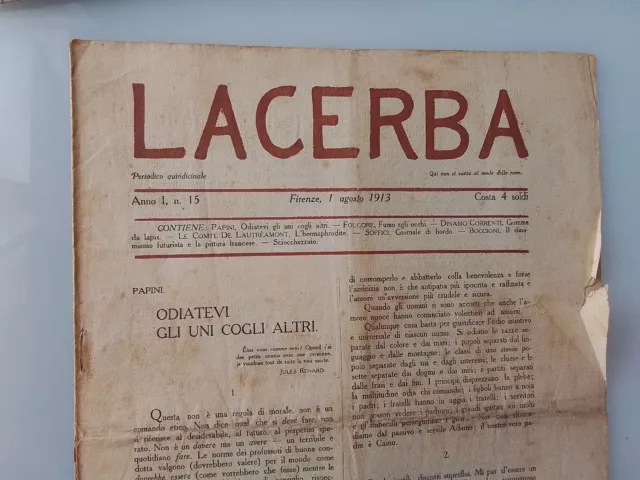 Lacerba Periodico Quindicinale Anno 1 N°15 Del 1 Agosto 1913 Fi