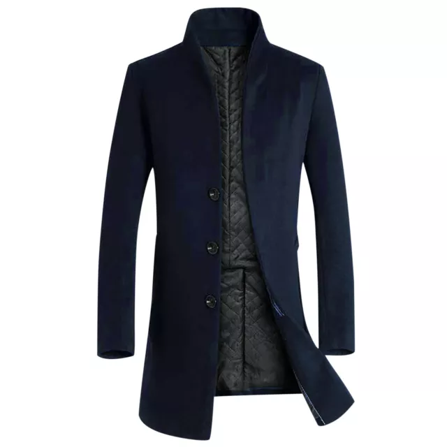 Mens Woolen Trench Coat Double Breasted Overcoat Long Jacket Outwear Warm Winter