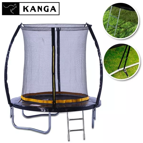 KANGA 6ft Outdoor Trampoline With Enclosure, Net, Ladder & FREE Anchor Kit