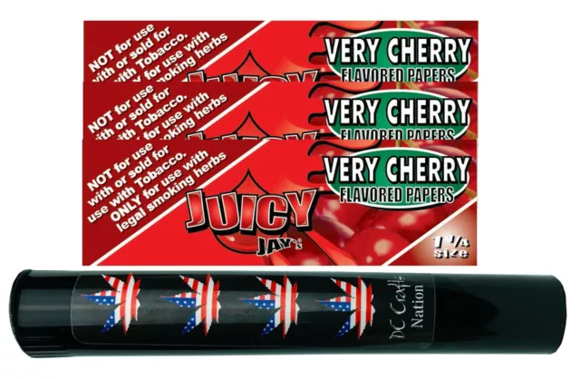 Juicy Jay's Very Cherry Rolling Papers 1.25 3 Packs & Child Resistant Tube