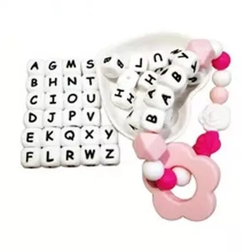 100Pcs Alphabet Silicone Beads Square Spacer Bead Baby Soother DIY Jewelry Charm 2
