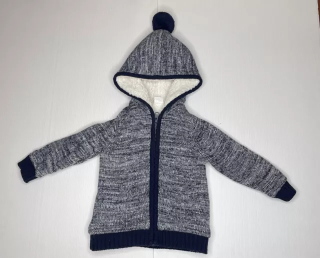 Boys Baby Seed Heritage Blue Fluffy Zip Up Cardigan With Hood Size 6-12 Mths