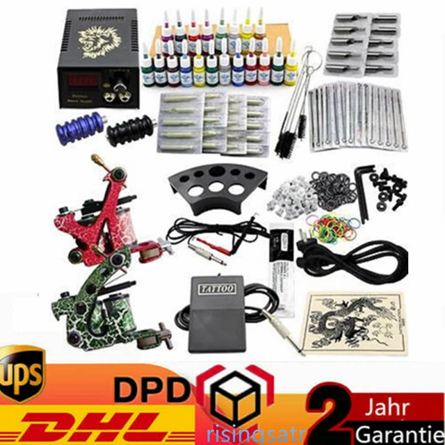 Macchina per tatuaggi set completo 2 pistole macchina alimentatore 20 colori kit 50 aghi