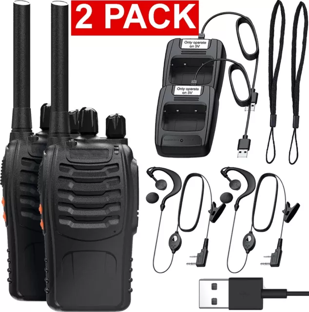 2x Walkie Talkie Long Range Two Way Radio 16CH PMR Headsets USB HAM 4KM WAlky