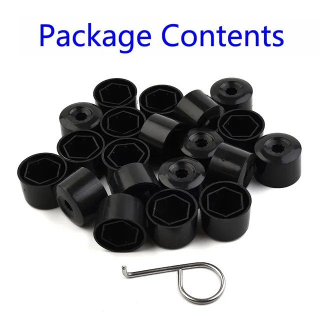 Complete Set 20 Black 17mm Nut Bolt Covers + Removal Tool for Car Tires