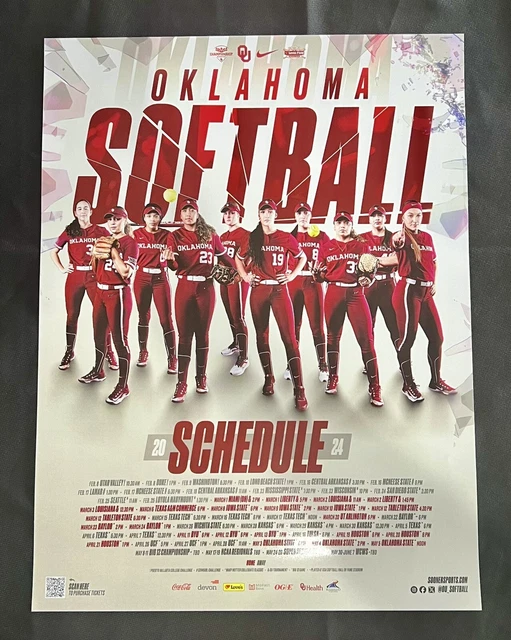 2024 OU OKLAHOMA SOONERS WOMENS SOFTBALL SCHEDULE POSTER 18x24 7.99