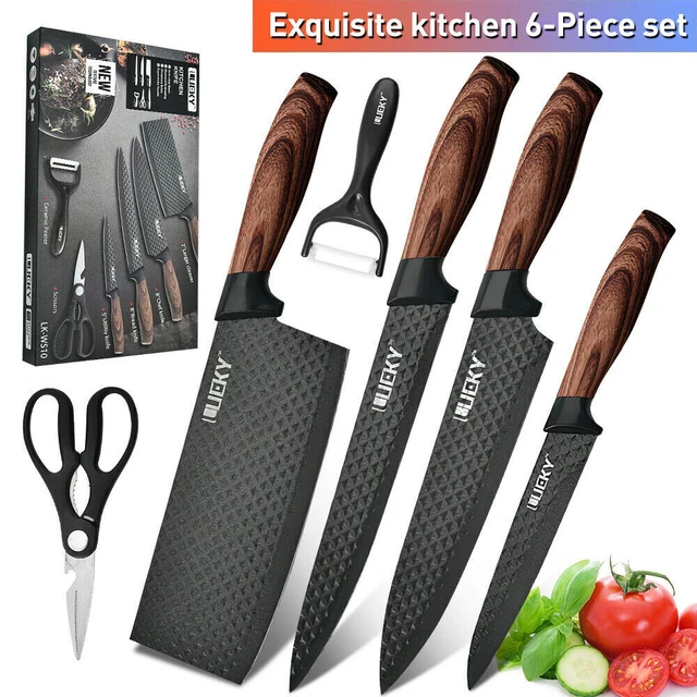 6Pcs/Set Kitchen Knives w/ Gift Case Stainless Steel Chef Knife Scissors Peeler