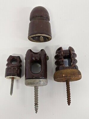 Vintage Brown Porcelain Insulator Electric Telephone Pole lot of 4 (A1)