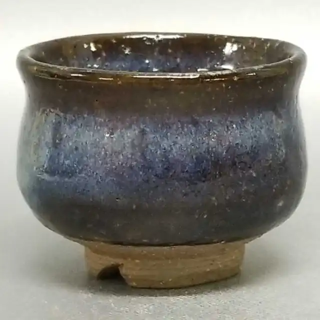 AK74)Japanese Pottery Hagi ware Guinomi Sake Cup Blue glaze  by Seigan Yamane