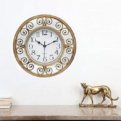 Vintage Abstract Round Wall Clock ( Golden , 30 cm x 30 cm x 4 cm )