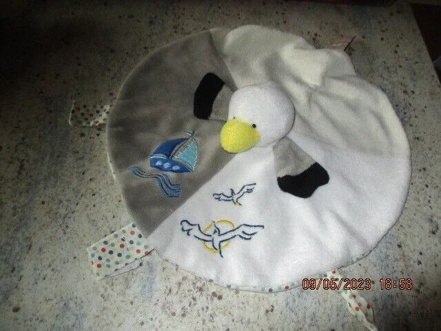 Rodadou Doudou Rond  Plat Pingouin Oiseau Att. Tetine