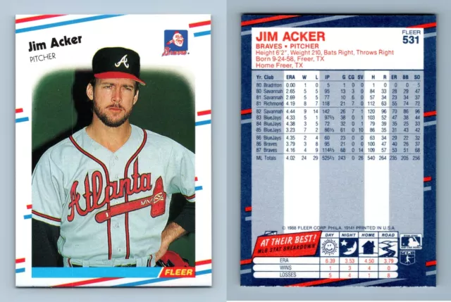 Jim Acker - Braves #531 Fleer 1988 Baseball Trading Card