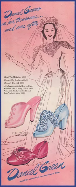 Vintage 1947 DANIEL GREEN Leisure Footwear Shoes Slippers Fashion 40's Print Ad