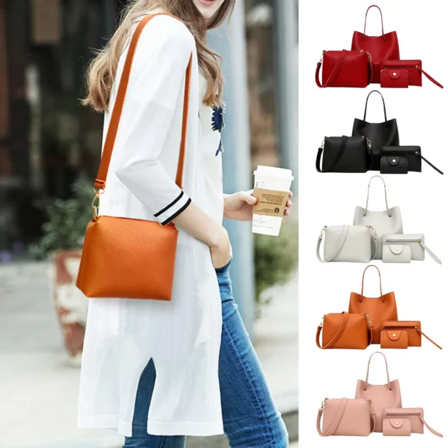 4Pcs/Set Women Lady Leather Handbags Messenger Shoulder Bags Tote Satchel Purse