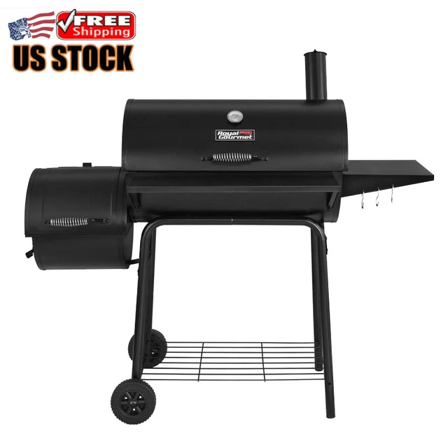 30& CHARCOAL GRILL with Offset Smoker Side Table Outdoor Barbecues