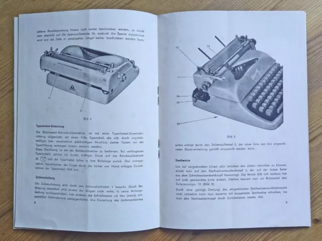 KLEIN -SCHREIBMASCHINE von Rheinmetall - GEBRAUCHSANWEISUNG Typ KsT        p
