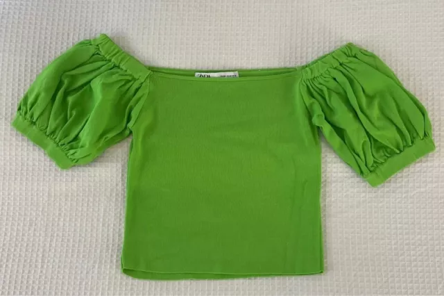 ZARA top maglia verde blusa maniche arricciate donna ragazza taglia M