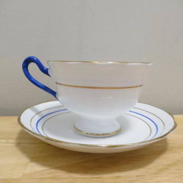 Royal Albert Crown China Tea Cup & Saucer White Gold Blue Bone China 1917-1935