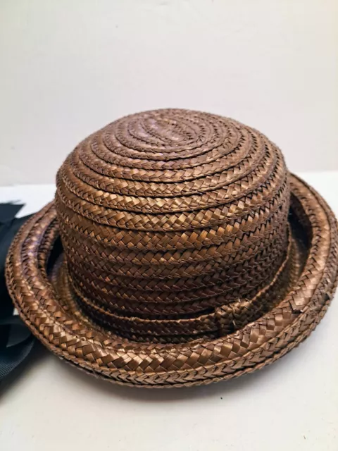 Women's Brown Raffia Bowler Hat With Rolled Brim, Size M