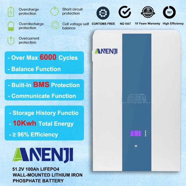 Batería de montaje en pared LiFePO4 100AH 48V 5,12 kWh con almacenamiento de energía solar para el hogar BMS