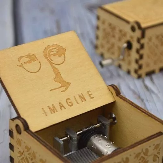 IMAGINE Laser Engraved Retro Hand-Crank Wood Carved  Mini  Music Box --Plays Jo 3