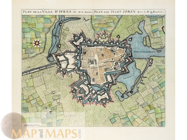 Plan de la ville D'Ipres, Ypres Belgique Dumont 1729