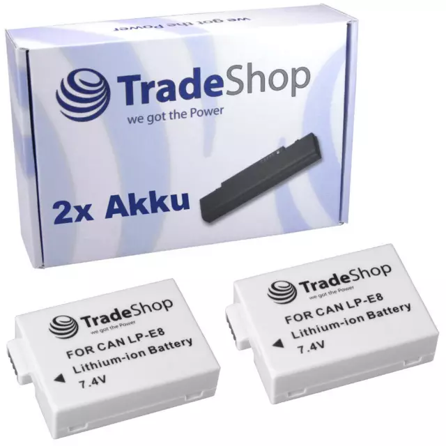 2x Akku 1300mAh für Canon EOS-550D EOS550 550D 550 D EOS550D LP-E8 LPE8 LPE-8