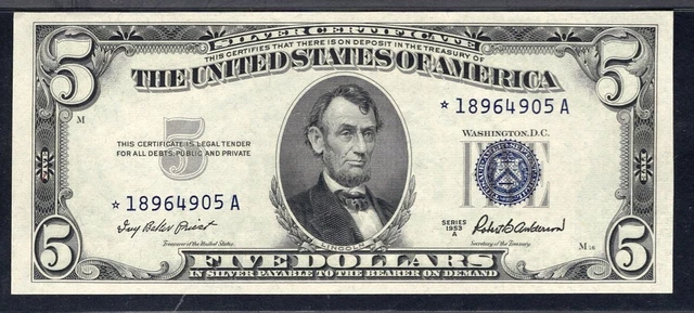 1953A $5 Star Note PMG 66 EPQ Silver Certificate FR 1656* GEM Uncirculated 1953 2