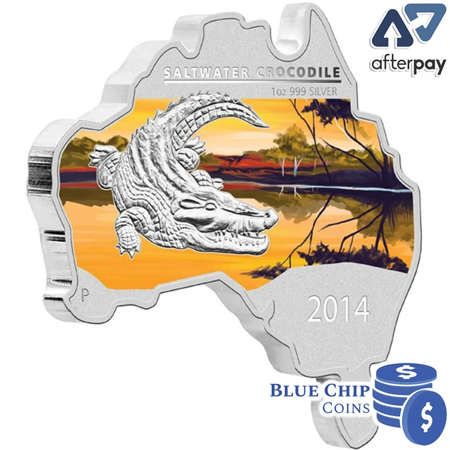 2014 $1 Australian Map Shaped 1oz .999 Silver Coin Saltwater