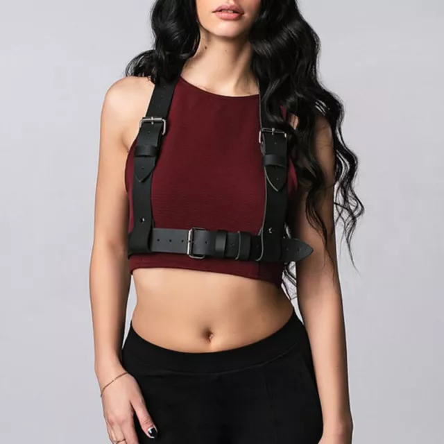 Sexy Women Body Chest Bra PU Leather Harness Adjustable Belt Shoulder Clubwear