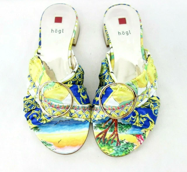 HÖGL Donna Scarpe Pantofole Sandali Taglia 37 Pelle Raso Colorato Np 140 Nuovo