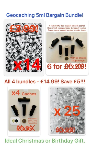 ✅ 49 Piece Geocache Gift / Value Bundle - Micro 5ml Mags, Vials, Logs & Caches: