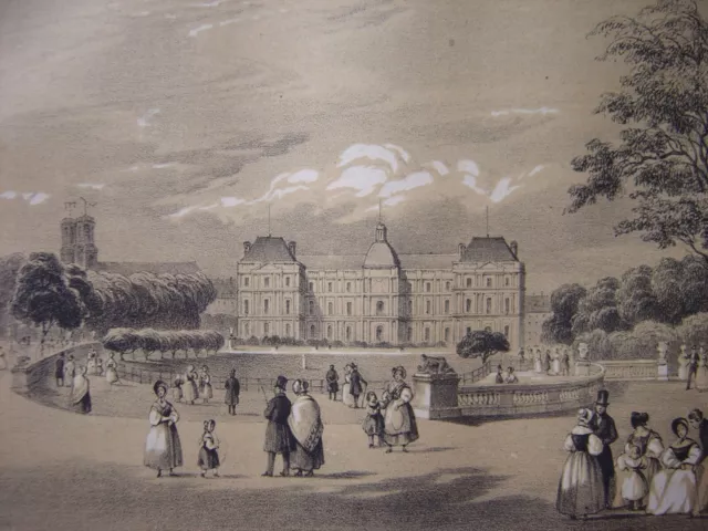 Lithographie de PARIS Le Palais du Luxembourg en 1840