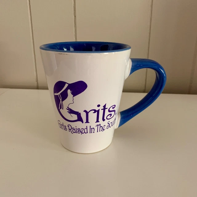 Grits Coffee Mug Girls Raised In The South Cup Hot Tea Blue Ceramic Southern