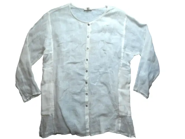 Eileen Fisher Shirt Womens Extra Large Button Up Casual Linen Long Sleeve Ladies