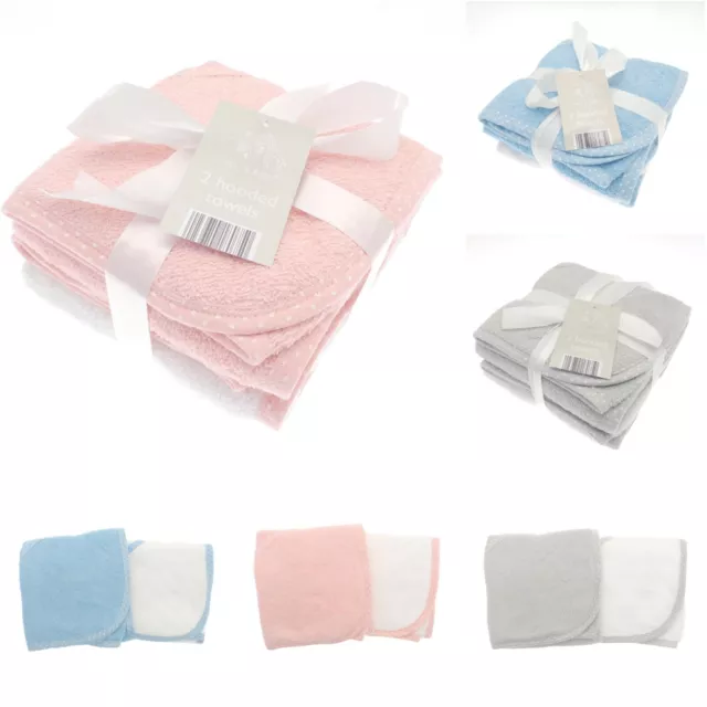 2 Elli And Raff White Hooded Bath Towels Newborn Baby Shower Wrap Boy Girl