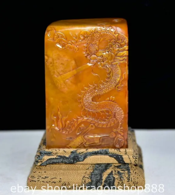 4.6" Chinese Natural Tianhuang Shoushan stone Carving Dragon Beast Seal Signet
