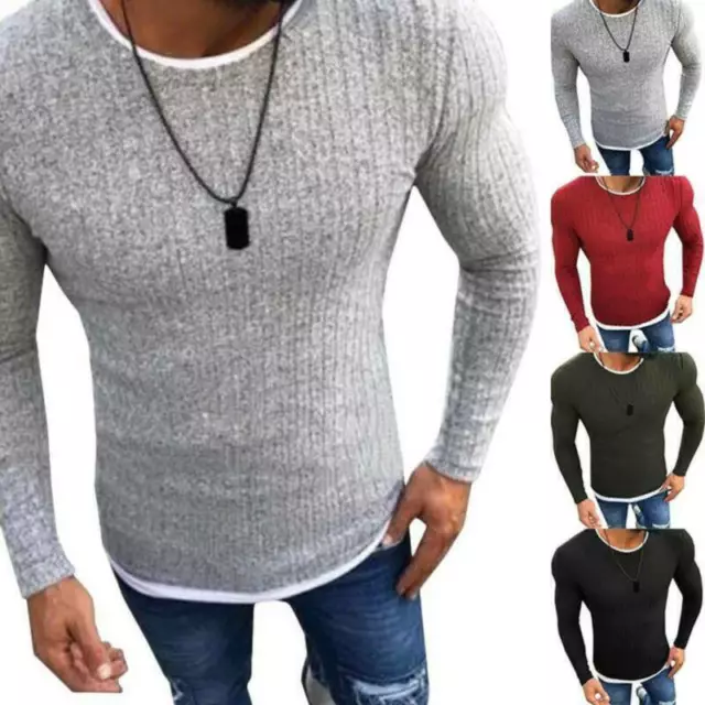 Men Autumn Winter Long Sleeve Slim Pullover Sweater Blouse Tops Casual Warm