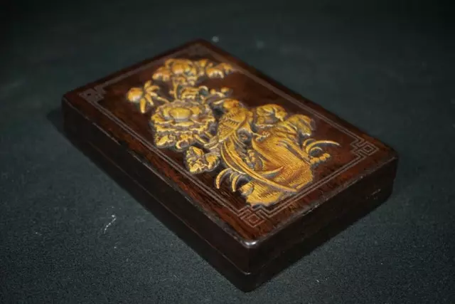 Chinese Natural Rosewood Inlaid Bamboo Hand-carved Exquisite Inkstone 60803 3